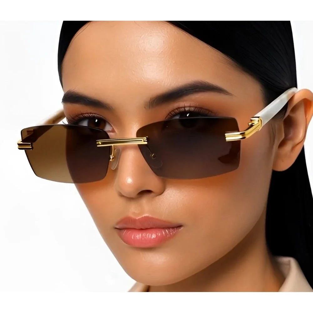 Sunglasses Square Dark Brown Lens Marble Arms‎ Vintage Women Retro Shades UV400